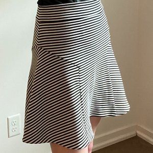 Express small striped black & white flared mini skirt